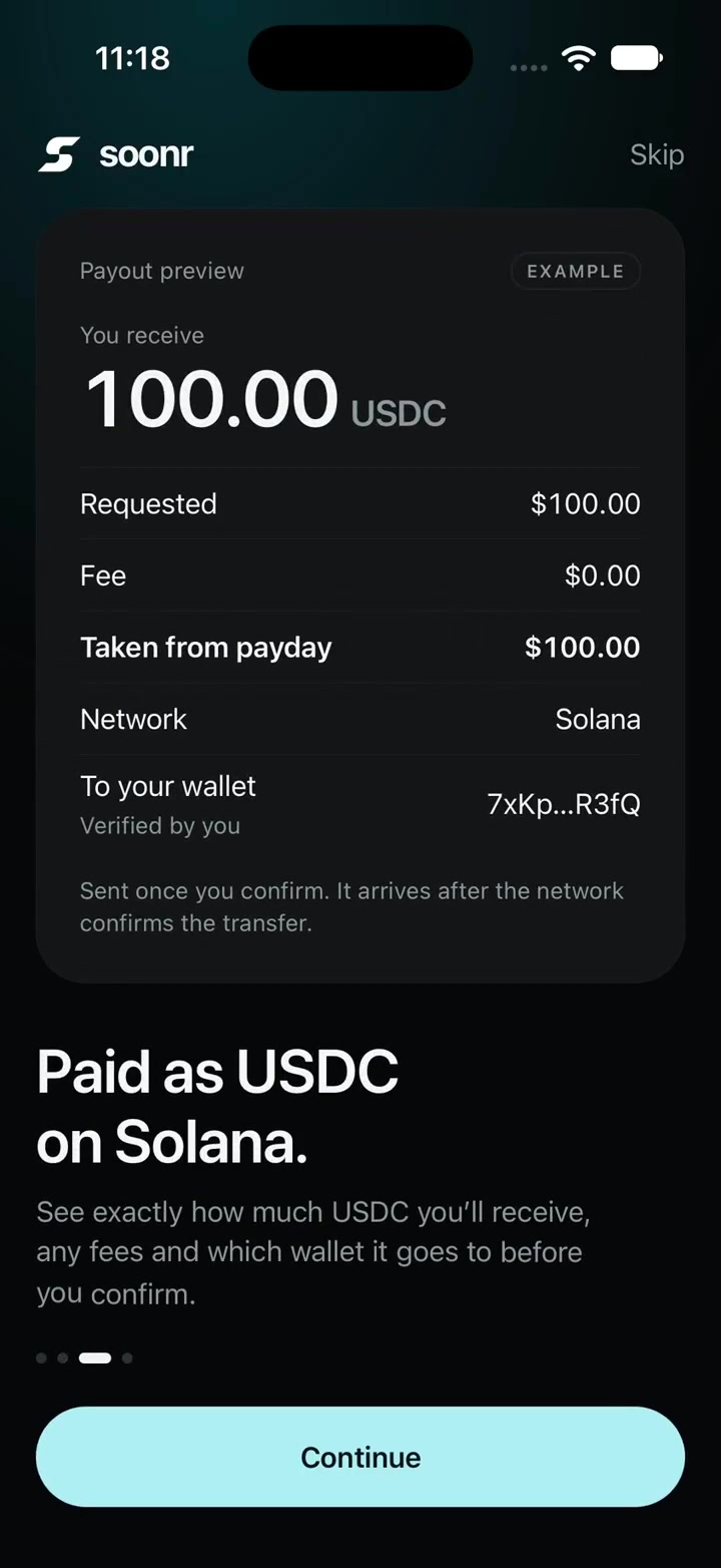 Soonr payout preview screen